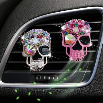 1 pieza Clips de ventilación de coche con cristal brillante en forma de esqueleto, ambientador de coche con calavera de cristal encantadora, clip de ventilación con difusor de esqueleto de rhinestone, decoración brillante para el aire acondicionado del coche, decoraciones interesantes de Halloween