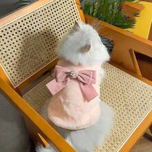 Chaleco para perro con adorno de lazo de piel sintética, ropa de mascota cálida para perros y gatos en otoño/invierno