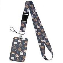 CX Lovely Kitten Manga Card Holder Badge Holder ID Card Lanyards Cell Phone Rope Key Lanyard Neck Straps Keychain Cats01 Bag Charms Car Teacher Friend Sister Gift Ideas
