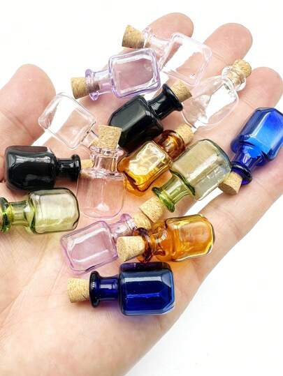 Mini Glass Bottles Set,Glass Color Bottles Rectangle Cute Bottles With Cork Little Bottles Gift Tiny Jars Vials , Rectangle Colorful Vials With Corks, Mix Colors, Tiny Jars For Notes Storage, DIY Crafts, Decor (1.5x2.49 Cm)