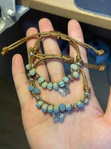 2pcs Ins Style Woven Bracelet With Small Black Cat Charm, Suitable For Couples And Best Friends