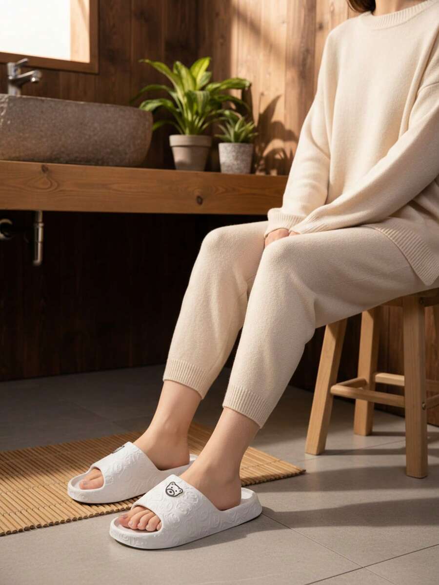 女士黑色厚底EVA时尚防滑轻便休闲拖鞋，适合街头、夏季沙滩 - 灰色 - 查看 1