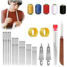 大眼钢缝纫针套装 | 手缝针套装 | 锋利防锈钢绣花针，适用于刺绣十字绣、纱线、挂毯和织物修补 - 彩色 - 查看 13
