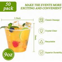 9 Oz Plastic Cups, 50 Pack Disposable Punch Cups Party,Sturdy PET Cocktail Tumblers Wine Cup Wedding,Birthday, - 9盎司-透明-50 - 查看 3