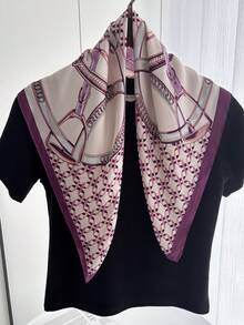 1pc Paisley Print Faux Silk Men's Bandana, Versatile Neck Scarf, Headband, Decoration - Purple Chain - View 3