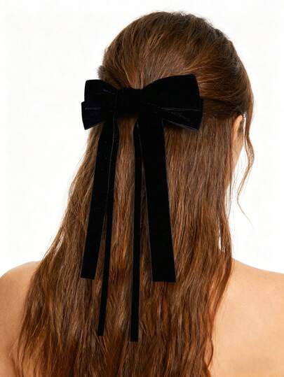 1pc Women's Velvet Ribbon Solid Color Bow Hair Clip, Suitable For Daily Wear, Claw Clips
