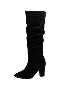 New Pleated Pointed Toe Stiletto High Heel Fashion Boots, Versatile Over-The-Knee Slim Sexy Thigh High Boots For Women - Black - View 17