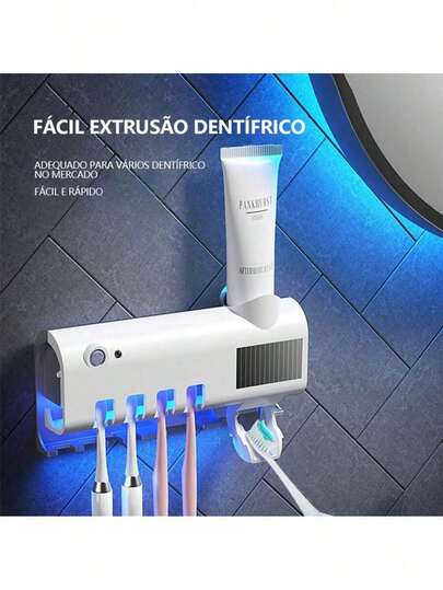 Dispenser Automático de Pasta de Dente Com Suporte Para Escovas de Dente e Esterilizador UV – Antibacteriano/ Recarregável e Ideal Para Banheiro Familiar