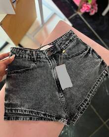 Lavender Blue Denim Shorts With Details From 34 To 52 Plus Size - 灰色 - 查看 1