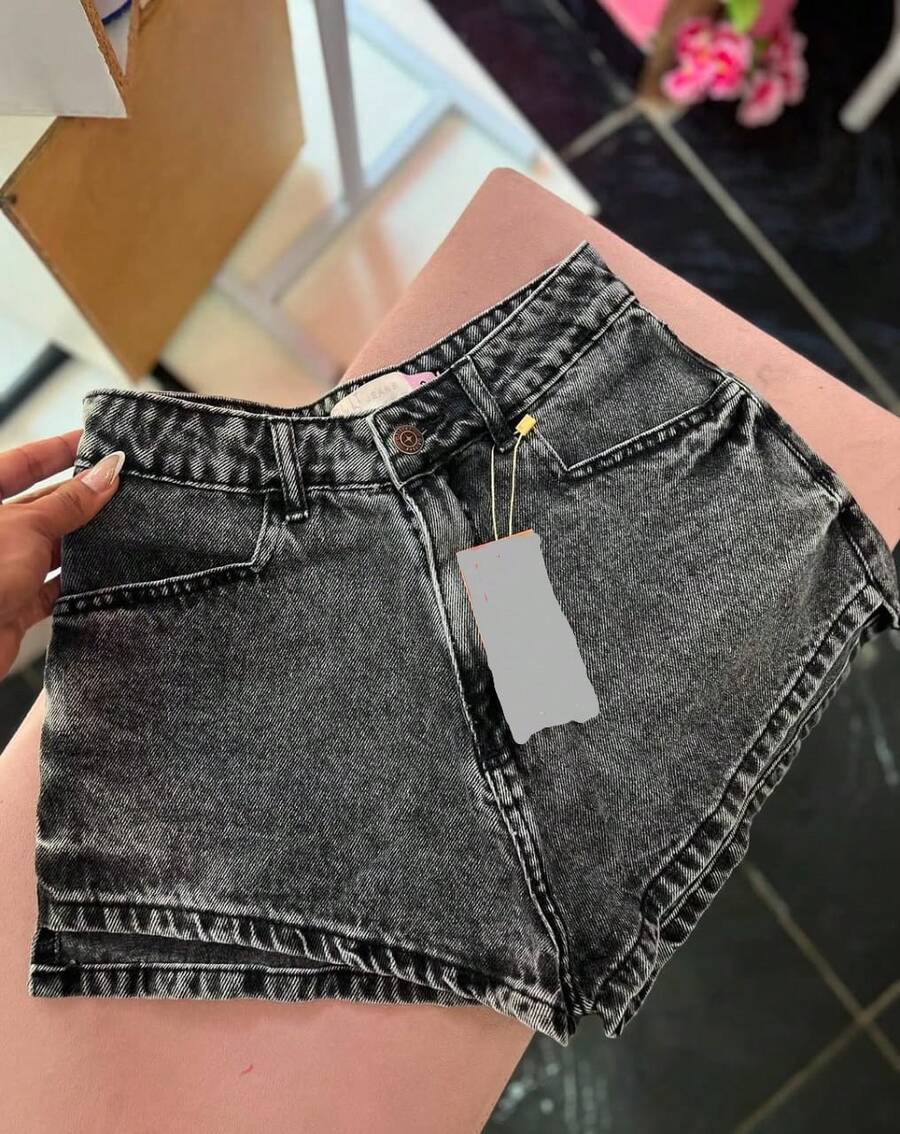 Lavender Blue Denim Shorts With Details From 34 To 52 Plus Size - 灰色 - 查看 1