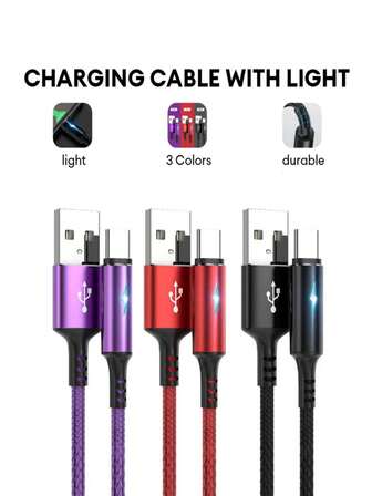1 pieza Cable USB-C a USB-C de carga rápida PD de nailon trenzado de color aleatorio para teléfonos inteligentes Android