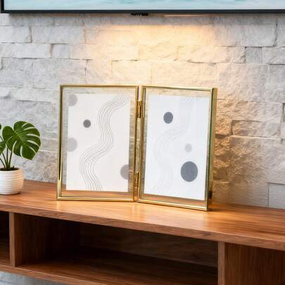 Marco de fotos de metal y vidrio plegable y levitante en color dorado elegante, para fotos de 6/7/8/10 pulgadas, decoración de hogar y recuerdos sobre la mesa