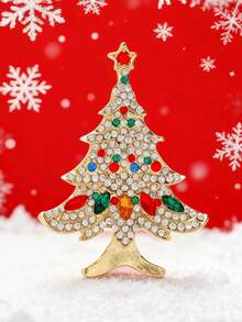 珐琅圣诞树胸针 - 男女通用节日配饰 - 独特的服装珠宝别针 - 金色 - 查看 3