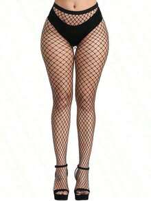 1 Pair Women's Basic Solid Black Fishnet Pantyhose, High Stretch Fishnet Stockings Stockings Women Halloween Accessories - 黑色 - 查看 10