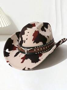 一顶男女通用的牛仔帽，饰有多个牛头装饰和牛图案，适合开学季、旅行休闲、酒吧牛仔派对、万圣节、西部牛仔主题派对以及日常佩戴。 - 彩色 - 查看 6