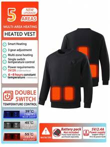 Sweat-shirt-shirt décontracté à col rond pour hommes, de couleur unie, avec fonction de chauffage 5 zones pour l'hiver