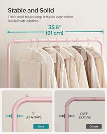 SONGMICS Clothes Rack With Wheels, 35.8 Inch Garment Rack, Clothing Rack Hanging Clothes, With Dense Mesh Storage Shelf, 110 Lb Load Capacity, 2 Brakes, Steel Frame, Pink UHSR025P01SpecialForCanada - 金色 - 查看 8