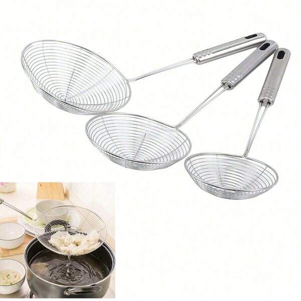 Stahl-Griff Drahtgeflecht Sieb für die Küche; Edelstahl Sieb-Löffel zum Essen von Heißem Topf Nudeln; Frittierkelle Küchen-Utensilien