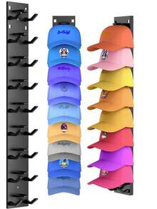 1/2 Packs Hat Organizer For Baseball Caps, Strong Adhesive Hat Rack For Wall, Multilayer Hat Storage Display Holder, Wall Mounted Hat Hooks Hold Up To 9/18 Hats For Closet Door And Bedroom (Black)