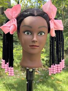 2pcs Kids Ponytail Extension Girls Braids Hair Extensions With Beads Hair Extension Braid Synthetic Hairpieces With Bows Wigs - Natural Black - View 14