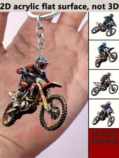 1/5 Pieces 2D Flat Acrylic Keychain - Designed For Motorcycle Riders And Mud Motorcycles, Iron Motorcycle Keychain Suitable For Mobile Phones, Car Keys, Backpacks, Wallets - Perfect Gift For Motorcycle Enthusiasts, Motorcycle Accessories, 2D Flat Suitable For Bag And Car Key Decoration, Christmas Tree Holiday Party Decoration, Ideal Holiday Gift For Family And Friends