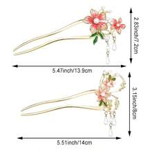 MX  2 Count Chinese Flower Hair Stick Metal Hair Accessories Traditional Hair Sticks For Long Hair Hair Chopsticks For Women Classic Vintage Flower - 粉色 - 查看 3