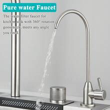 Saetow Juego de fregadero de cocina con grifo abatible, lavavajillas de alta presión y grifo de agua pura, fregadero de acero inoxidable 304 de un solo seno con caño en cascada, accesorios completos para cocina, negro mate/níquel cepillado (75 * 46 cm) - Níquel cepillado 75*46cm - Ver 6