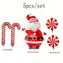 2/5pcs Squinting Santa Claus Windmill Candy Cane Balloon Set, Christmas Themed Decor Items, Cute Open Arms Design, Indoor/Outdoor Decoration, New Year Winter Party Balloons, Best Christmas Gift - Red - View 9