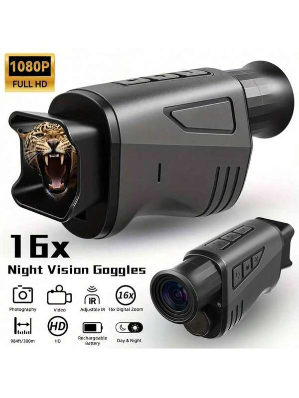Monocular de visión nocturna, gafas de visión nocturna infrarrojas con zoom digital 16x - Fotografía y vídeo HD, zoom digital, recargable, diseño compacto y duradero para caza, camping, observación de vida silvestre, aventuras al aire libre, visor de visión nocturna, gafas de visión nocturna, visores de visión nocturna, fotografía de aventuras, equipo de caza, diseño compacto, visor elegante, óptica de precisión, construcción resistente, visor con zoom digital, entusiastas del aire libre, fotógrafos de vida silvestre