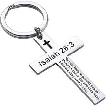 Ldurian Llavero con versículo bíblico, llavero de cruz cristiana para mujeres, llavero de cruz para hombres con escritura religiosa, regalo de Navidad - Isaías 26:3 - Ver 7