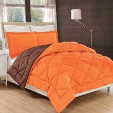 Elegant Comfort All Season Ultra Soft 3pcs Reversible Diamond Stitched Comforter Set, Down Alternative Breathable And Comfortable Quilt Luxury Hotel Quality 3 Piece Full/Queen, King/California King And Twin/Twin XL Size Bed Includes 1 Comforter And 2 Pillowcases Bedding Set, Christmas Decorations Gifts, Cozy Winter Styles, Holiday Décor - 橙色/棕色 - 查看 3