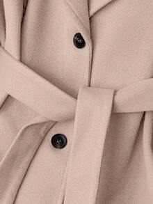 Solid Color Knotted Waist Pocket Casual Overcoat - Apricot - View 4