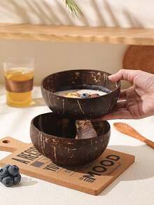 椰子碗，用于盛放酸奶、燕麦片、沙拉和甜点，家用餐具，天然木碗，不带勺子。由于产品采用椰子木制成，轻微划痕属正常现象。介意者请勿购买。厨房用品，圣诞礼物 - 彩色 - 查看 9