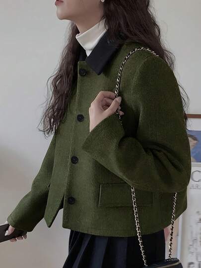Women's Autumn/Winter Short Contrast Color Collar Overcoat