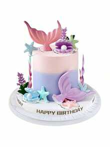 17pcs Mermaid Tail Cake Decorations, Ocean Series Cake Decorations, Fantasy Mermaid Tail Cake Decoration Accessories, Seaweed Coral Shell Starfish Cake Inserts, Suitable For Baptism Cake Decorations, Birthday Cake Decorations, Babyshower Party Cake Decorations, Mermaid Theme Cake Decoration Party Supplies (Soft Rubber Material, Reusable)