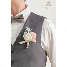 TINGE TIME Boutonniere Juego de 6 boutonniere para hombres para novios novios novios y mejores hombres para graduacion boda ceremonia aniversario regreso a casa banquetes de baile rosa y - Champán rosa - Ver 2