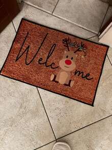 Felpudo de bienvenida con reno navideño - Diseño de dibujos animados festivos, antideslizante y lavable a máquina, perfecto para uso interior/exterior en cocina, comedor, pasillo, baño, dormitorio - Alfombra de terciopelo de cristal de secado rápido, disponible en varios tamaños [Alfombra de baño] [Alfombra de baño] [Alfombras de baño] Decoraciones de otoño/Decoraciones de Acción de Gracias/Decoraciones de Halloween Decoración de baño y cocina Alfombra de cocina
