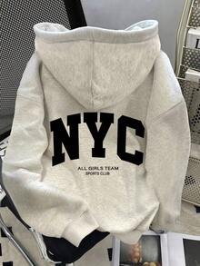 2025 HoodiesWomen's Slogan Print Thermal Lined Casual Loose Fit Hoodie Sweatshirt, Autumn/WinterLoose And Comfortablewinter Clothes For Women - 淺灰色 5 - 查看 7