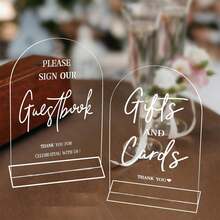 2pcs Clear Acrylic Wedding Signs For Ceremony And Reception, 5x7 Inch Modern Wedding Signage, Guest Book Sign, Cards And Gifts Sign For Wedding, Wedding Reception Signs With Holder,Wedding Decor,Home Decor ,Room Decor Party Favors Bride Birthday Graduation Birthday Decorations Party Decorations Bachelorette