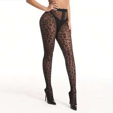 Women's High Waist Fashion Leopard Print 20D Transparent Tights - Stretch Nylon And Spandex Blend, Hand Washable - Black - View 7