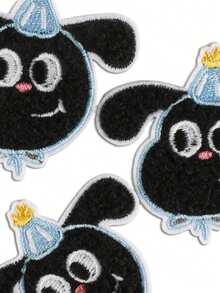 3 peças de remendos de tecido bordados com padrão de cachorrinho preto, apliques de costura autoadesivos de linha de poliéster versáteis e modernos, adequados para artesanato faça você mesmo em roupas, bolsas, sapatos, cortinas, capas de celular e decoração de casa