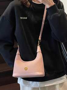 Nuevo bolso de moda de unicolor Joker de tela impermeable de PU, con diseño de decoración de patrón de letras, apertura y cierre con cremallera, bolsos cuadrados, bolsos burdeos, con diseño de decoración de colgante, se puede colgar, adecuado para ir de compras.