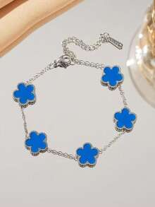 1pc Stainless Steel Clover Flower Bracelet For Women, Versatile & Elegant Daily Fashion Accessory - Five-leaf Clover Steel Bracelet - View 9