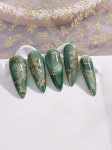 3D 金色闪光叶子美甲贴纸闪亮闪光叶子设计自粘美甲装饰适用于 DIY 美甲设计 2 件 - 彩色 - 查看 4