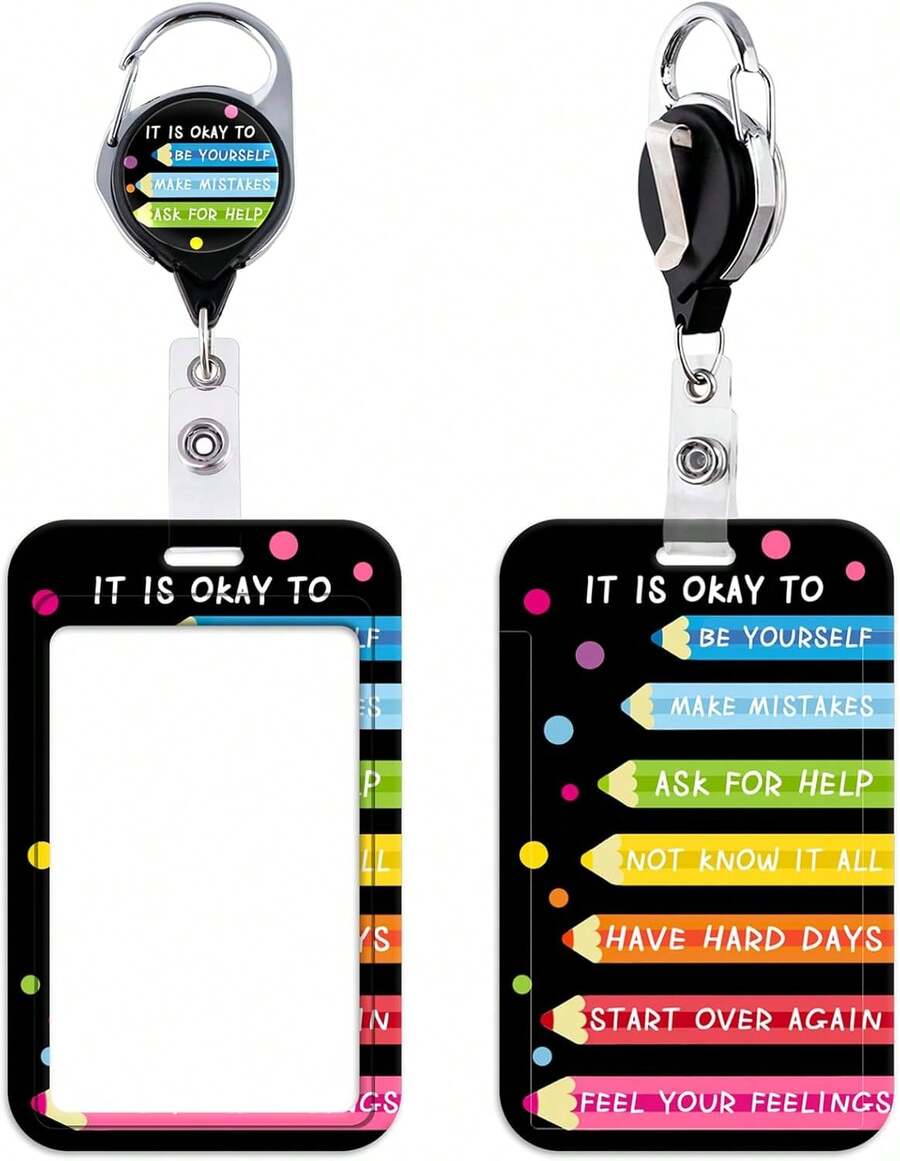 Black Inspirational Quote Work Retractable Badge Reel With ID Holder School Teachers ID Badge Holder Cute Reel Clip For Keys & ID Badges For Women Men Girls Kids Cool Heavy Duty Retractable Keychain - 粉紅鬱金香 - 查看 1