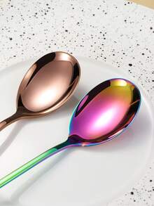 2pcs Stainless Steel Korean Style Long Handle Spoon And Fork Cutlery Set, Hotel/Home Soup Spoon, Coffee Stirrer