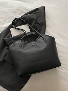 Contrast Color Strap Shoulder Bag With Dual Handles, Suitable For Work Or School. Perfect For Graduate Students, Young Girls, College Freshmen To Seniors, And High School Students. - Black - View 7