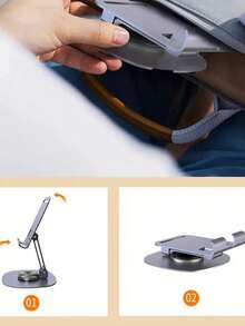 紧凑型 360° 旋转金属手机支架 - 可调节、可折叠桌面支架，配有坚固的底座和支撑臂，适用于所有智能手机和平板电脑，理想的办公室配件，桌面电话支架