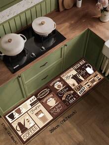 1pc Coffee Themed Silica Gel Kitchen Mat, Featuring Coffee Pot, Cups, Beans And Text Elements Such As "COFFEE", "CAPPUCCINO", "ESPRESSO", Exuding A Rich Coffee Culture Ambiance Christmas Decor Kitchen Rug - Multicolor - View 20