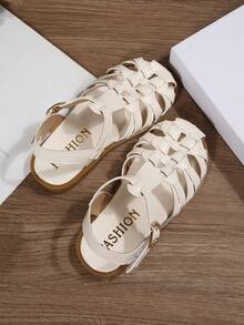 儿童时尚户外凉鞋夏季方头平底鞋系带凉鞋新款女童鞋时尚沙滩拖鞋